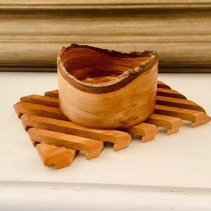 Natural Wood Live Edge Candle Holder Trivet Set Handcrafted Rustic Cottage Decor